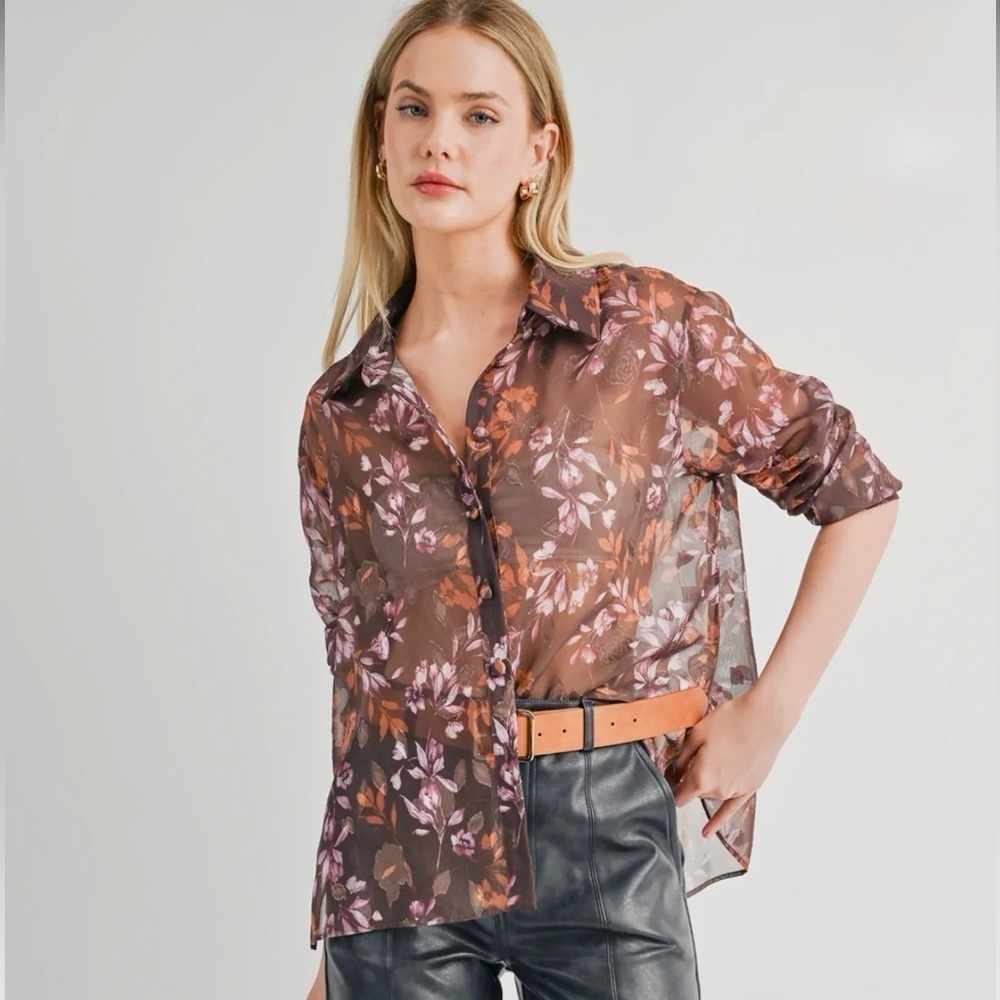 New Sage The Label Floral Button Down Shirt